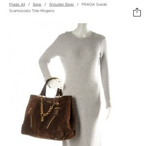 Prada suede scamosciato tote mogano